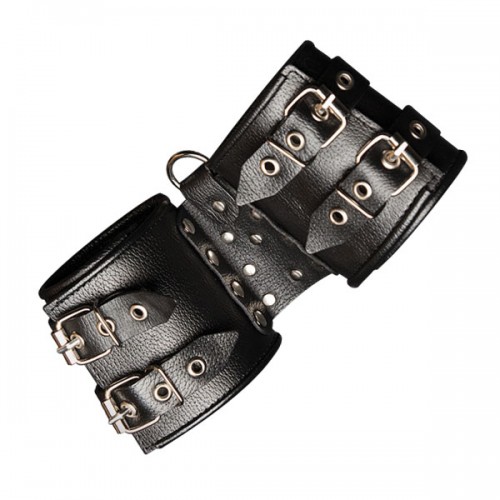 Sitabella WIDE DOUBLE STRAP LEATHER HANDCUFFS BLACK WITH WIDE CONNECTION
