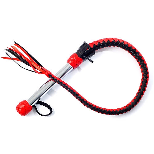 Sitabella LEATHER BULL WHIP RED & BLACK WITH CHROME-PLATED HANDLE 50 cm